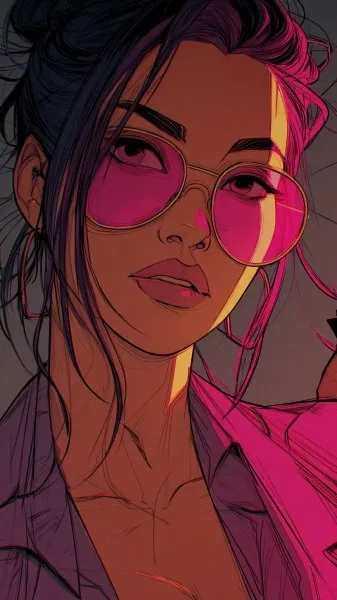 Яркая неоновая модель в гиперреалистичном стиле и динамичной позе для ArtStatio. Генерация из нейронной сети Midjourney
