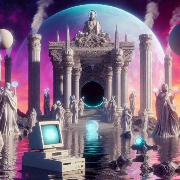 Мраморный храм в стиле vaporwave на чужой планете: футуристическая реальность. Нейронная сеть Dalle