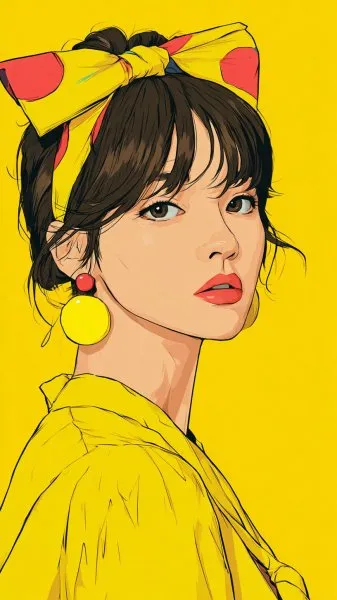 Яркая корейская идолка: милый мультяшный рисунок в стиле Ghibli и Lee-Merrio. Картинка из нейросети Midjourney