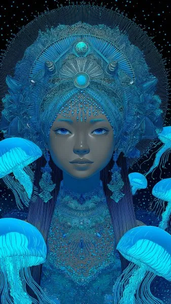 Космическая девушка: цифровое искусство в стиле Трада и киберпанк. Генерация из нейронной сети Миджорни