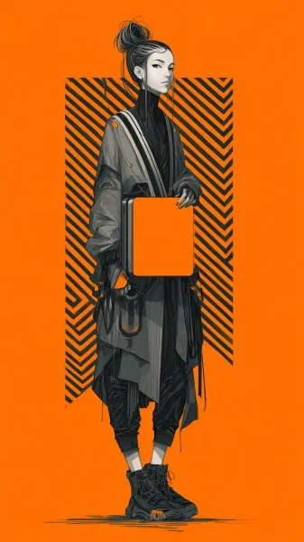 Яркая футуристическая нимфоманка с коробкой в неоновых тонах. Генерация из нейросети Миджорни
