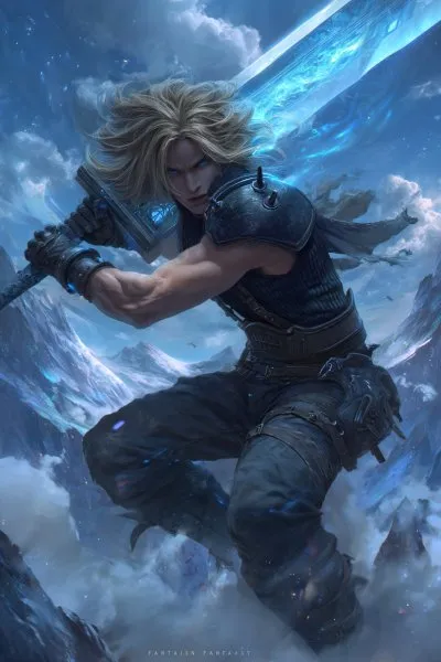 Клауд Страйф: Эпическая битва в стиле Final Fantasy. Генерация из нейронной сети Midjourney