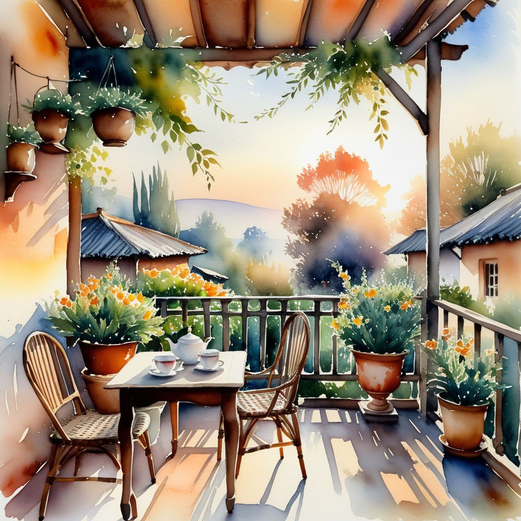 Утреннее спокойствие деревни: акварель и нежность природы. Изображение из нейронной сети Stable Diffusion Утреннее спокойствие деревни: акварель и нежность природы. Изображение из нейронной сети Stable Diffusion