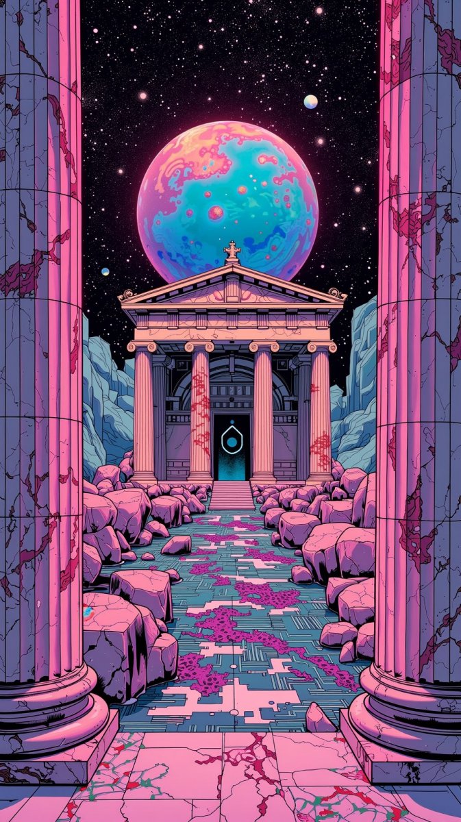 Космический храм с порталом и психоделическими узорами. Нейронная сеть Flux.1 Космический храм с порталом и психоделическими узорами. Нейронная сеть Flux.1