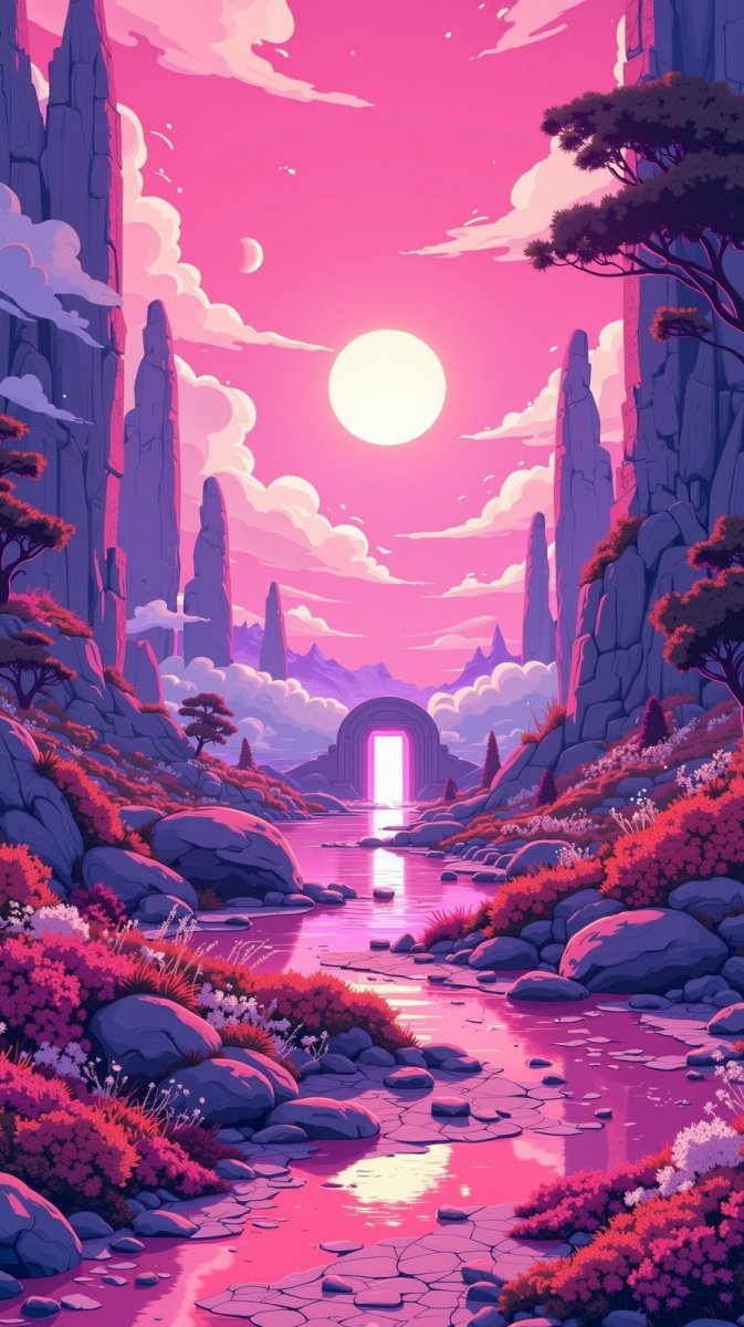 Невероятный пейзаж инопланетной планеты с пастельным небом. Изображение из нейронной сети Flux.1 Невероятный пейзаж инопланетной планеты с пастельным небом. Изображение из нейронной сети Flux.1