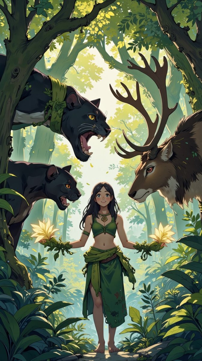 Дикая друидесса: Преображение в сердце тропического леса. Картинка из нейронной сети Flux.1 Дикая друидесса: Преображение в сердце тропического леса. Картинка из нейронной сети Flux.1