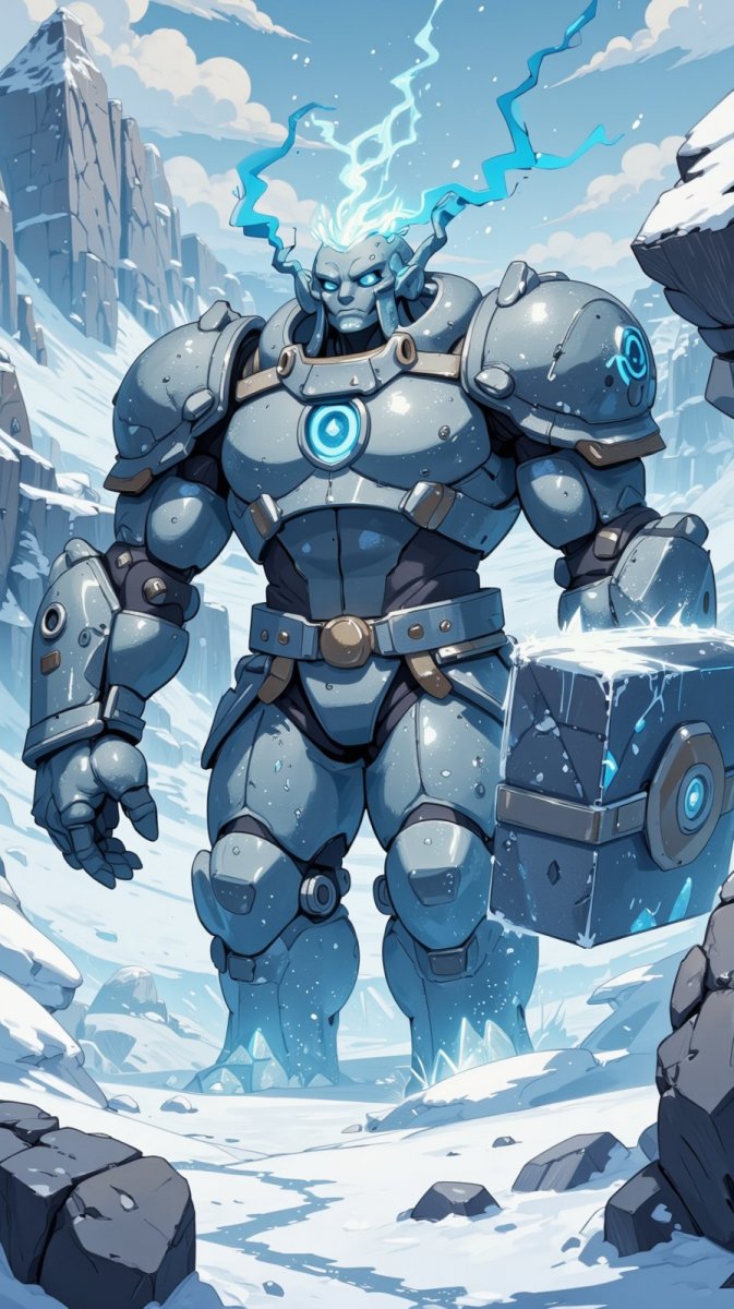 Каменный страж ледяной крепости в бушующей зимней стихии. Генерация из нейронной сети Flux 1 Каменный страж ледяной крепости в бушующей зимней стихии. Генерация из нейронной сети Flux 1