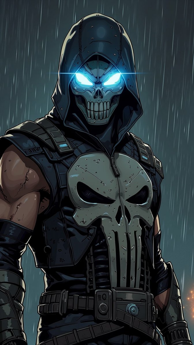 Смертельный воин в дождливой футуристической реальности. Картинка из нейронной сети Flux 1 Смертельный воин в дождливой футуристической реальности. Картинка из нейронной сети Flux 1