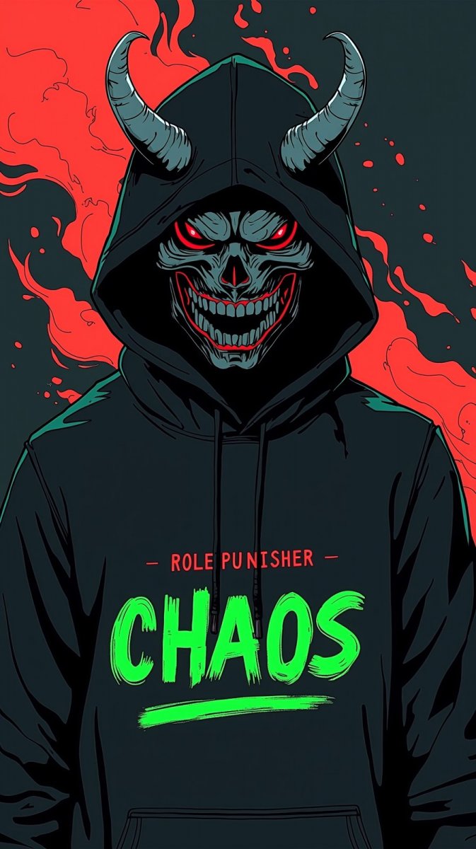 Хаос в маске демона: зловещая атмосфера и неоновый блеск тьмы. Нейронная сеть Flux Хаос в маске демона: зловещая атмосфера и неоновый блеск тьмы. Нейронная сеть Flux