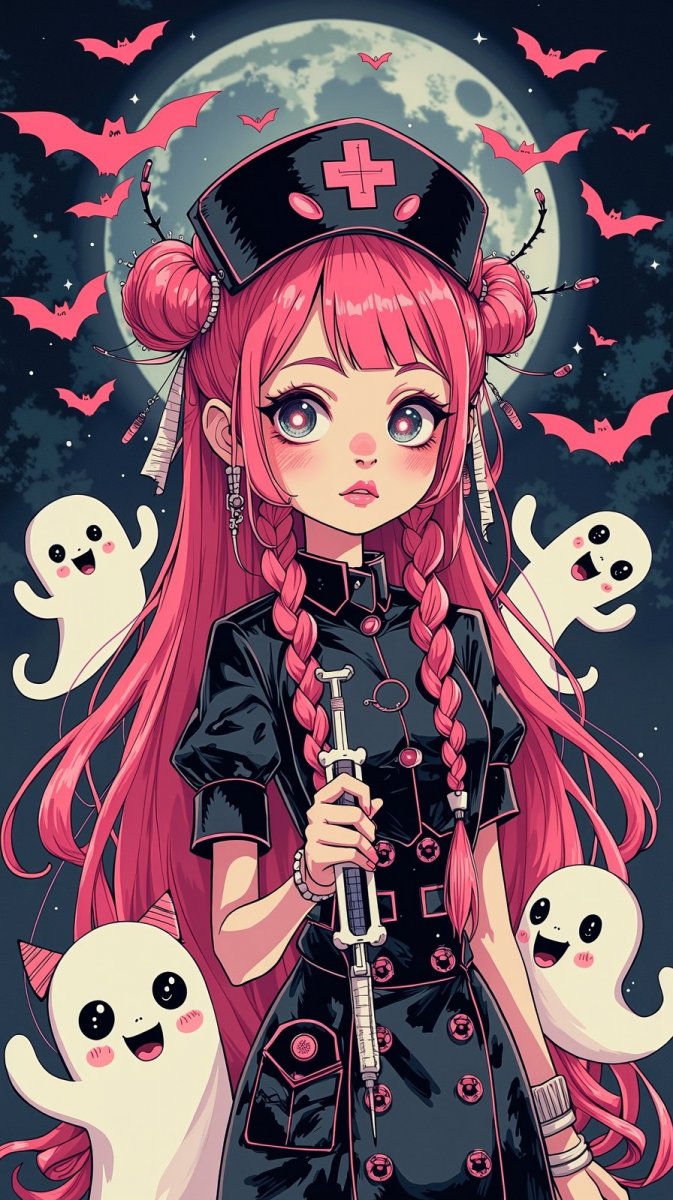 Готическая медсестра: призрачный мир и игривый взгляд. Нейронная сеть Flux.1 Готическая медсестра: призрачный мир и игривый взгляд. Нейронная сеть Flux.1