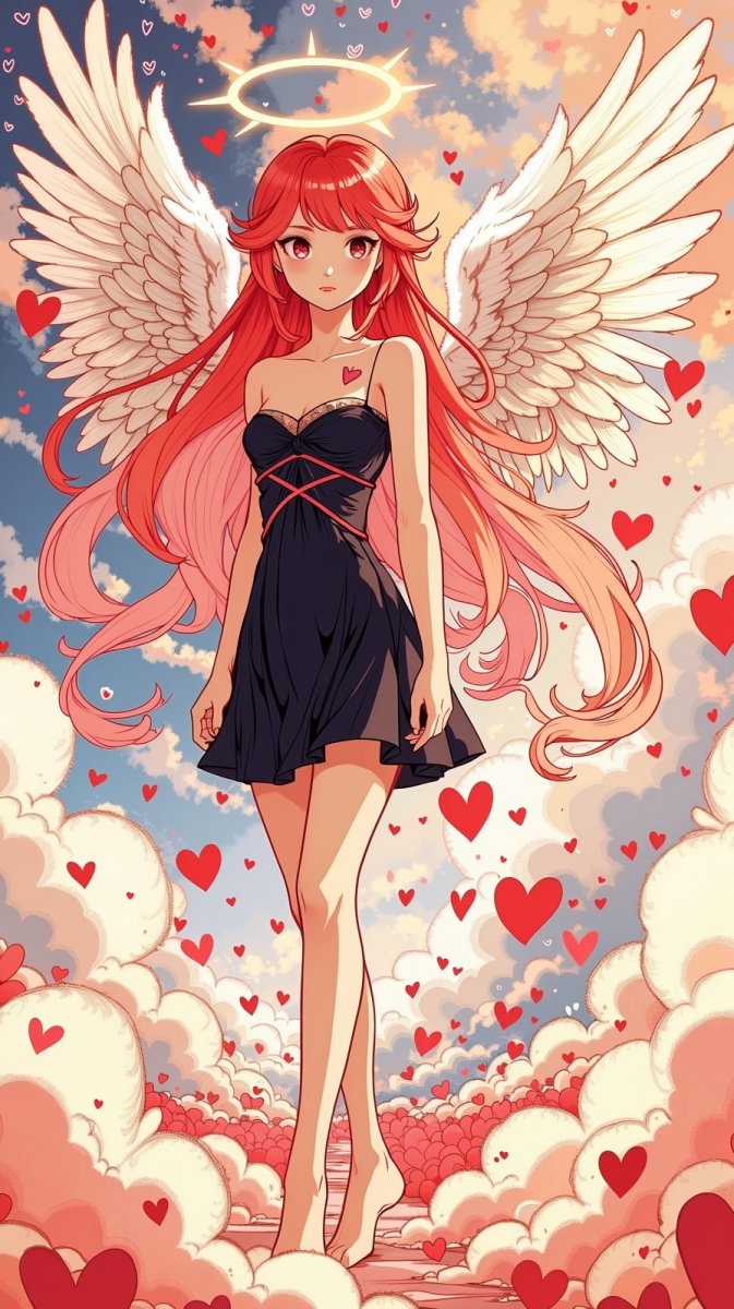 Загадочная купидонша в черном: волшебный мир любви и фантазии. Картинка из нейросети Flux Загадочная купидонша в черном: волшебный мир любви и фантазии. Картинка из нейросети Flux