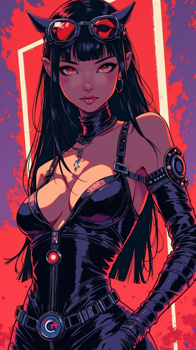 Роковая красотка в чернилах: современный дизайн персонажа с яркими деталями и эффектным освещением. Картинка из нейросети Flux Роковая красотка в чернилах: современный дизайн персонажа с яркими деталями и эффектным освещением. Картинка из нейросети Flux