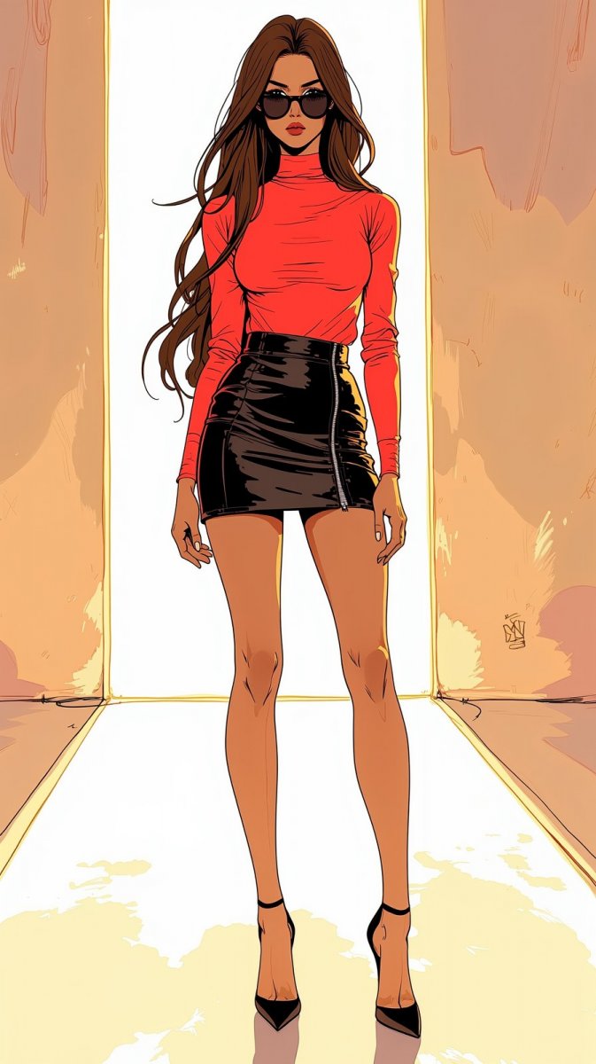 Яркая модель в неоновом стиле и кожаной юбке. Генерация из нейронной сети Flux Ai Яркая модель в неоновом стиле и кожаной юбке. Генерация из нейронной сети Flux Ai