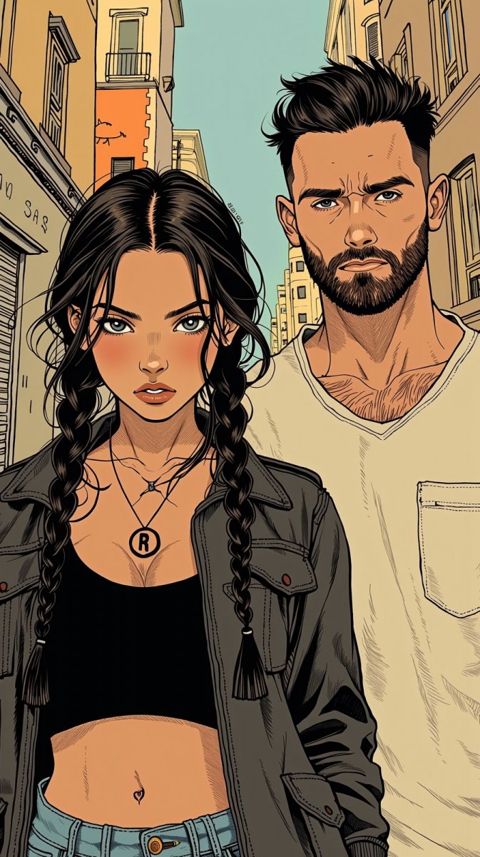 Дерзкие взгляды на городской улице: бунтарский дух и стиль. Картинка из нейронной сети Flux Дерзкие взгляды на городской улице: бунтарский дух и стиль. Картинка из нейронной сети Flux