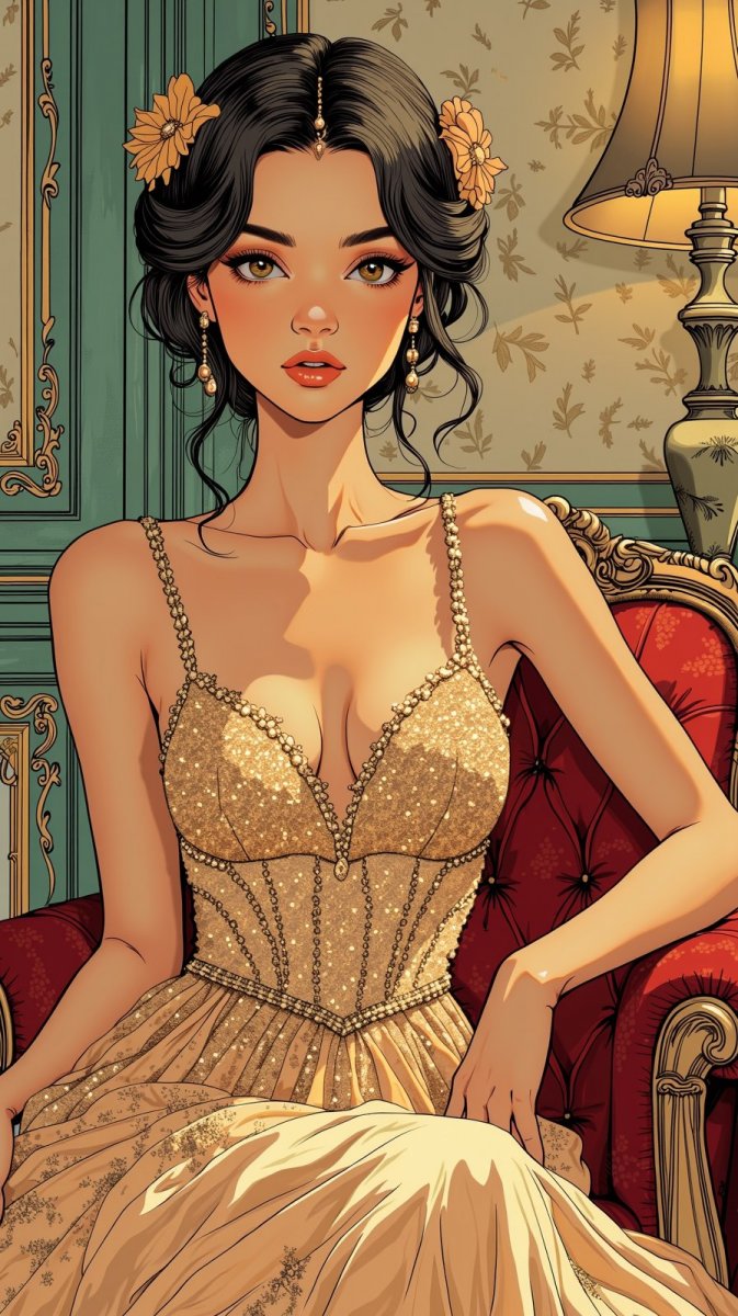 Изысканная красавица в винтажном интерьере. Нейросеть Flux.1 Изысканная красавица в винтажном интерьере. Нейросеть Flux.1
