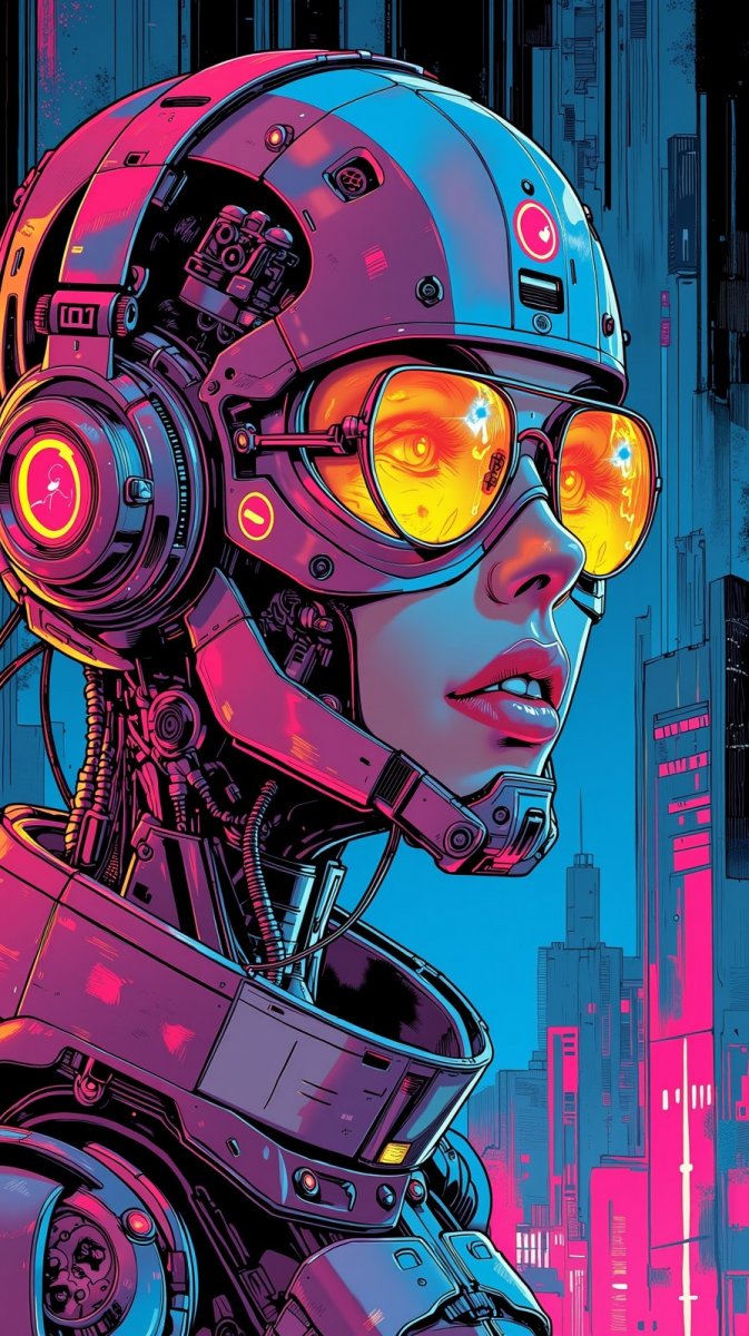 Кибердевочка в неоновом фэнтези восьмидесятых: чернила и хром. Изображение из нейросети Flux Кибердевочка в неоновом фэнтези восьмидесятых: чернила и хром. Изображение из нейросети Flux