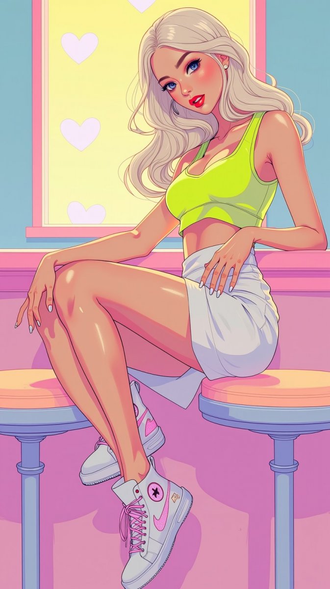 Неоновая красотка в пастельных тонах и стильном образе. Нейронная сеть Flux Ai Неоновая красотка в пастельных тонах и стильном образе. Нейронная сеть Flux Ai