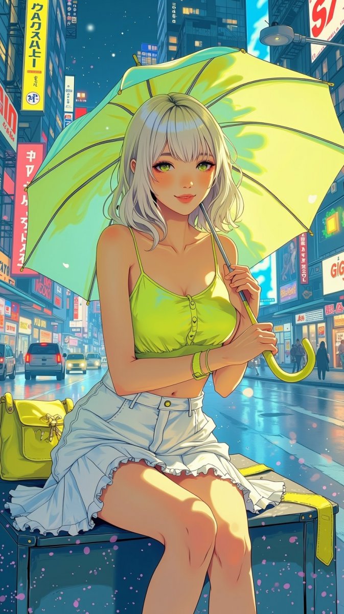 Неоновый город и мечтательное спокойствие: очаровательная девушка под дождем. Нейросеть Flux Неоновый город и мечтательное спокойствие: очаровательная девушка под дождем. Нейросеть Flux