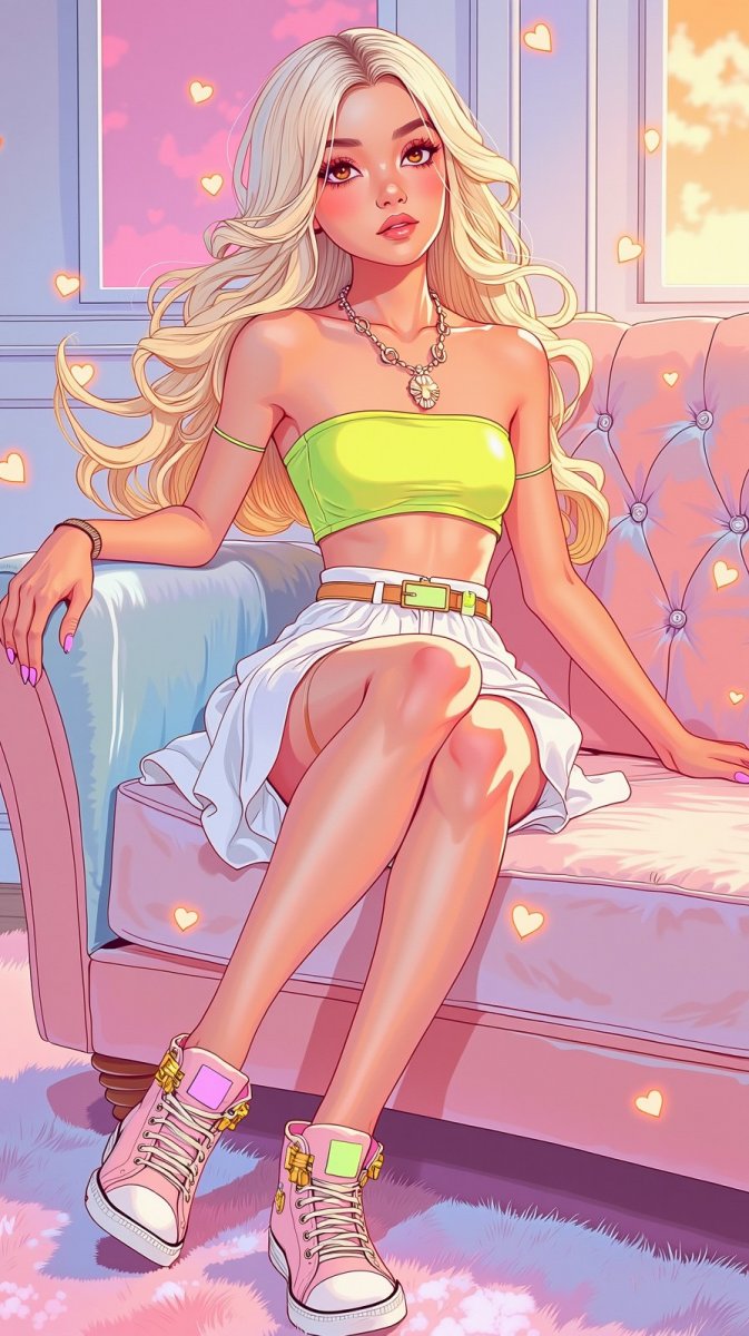 Блондинка в стиле гламур на бархатном диване. Изображение из нейросети Flux.1 Блондинка в стиле гламур на бархатном диване. Изображение из нейросети Flux.1