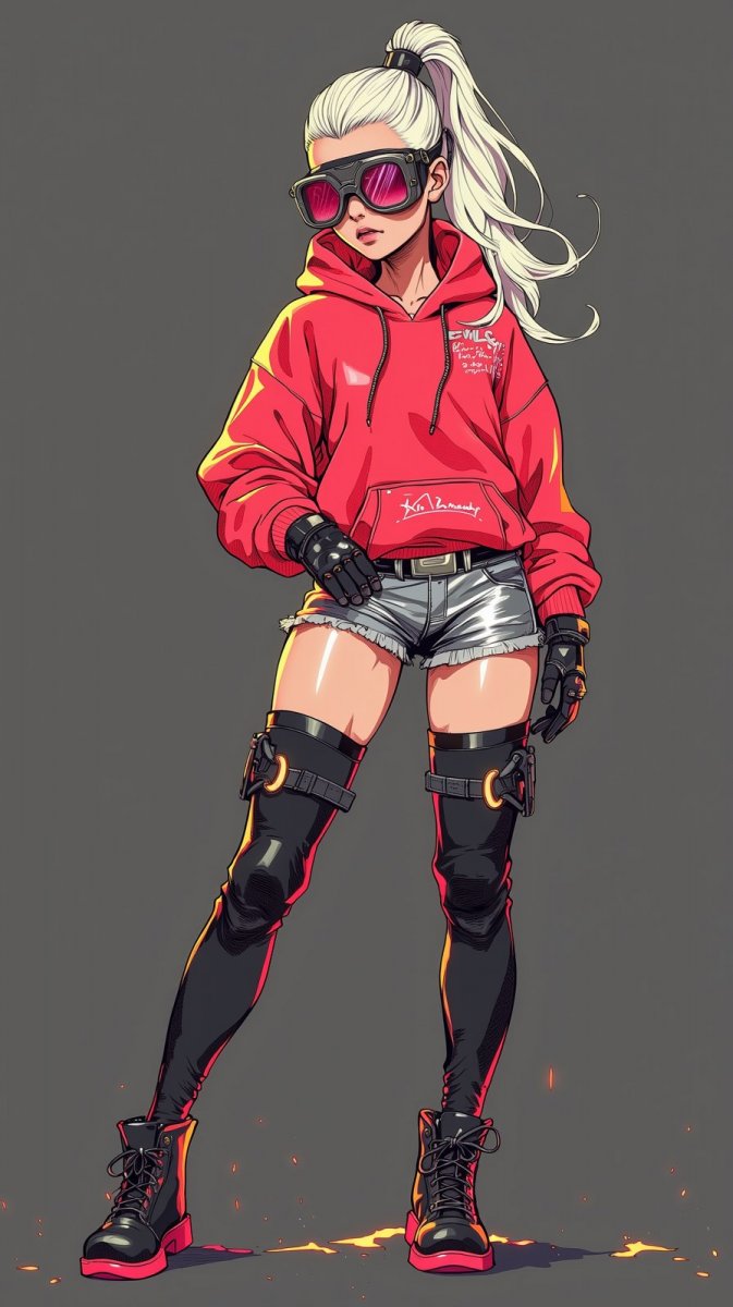 Неоновая бунтарка в стильном образе: цифровой эскиз городской красавицы. Нейронная сеть Flux.1 Неоновая бунтарка в стильном образе: цифровой эскиз городской красавицы. Нейронная сеть Flux.1