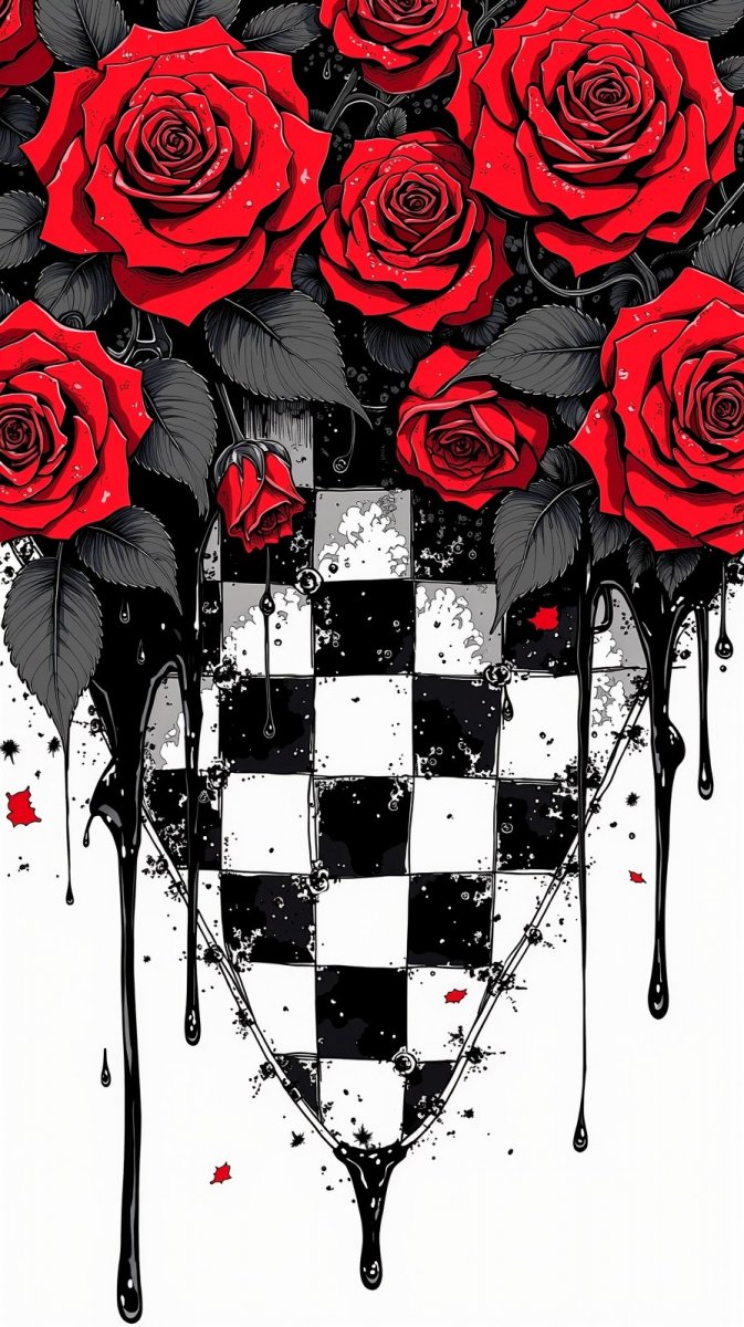 Чёрно-красный готический рисунок с розами и каплями. Нейросеть Flux Чёрно-красный готический рисунок с розами и каплями. Нейросеть Flux