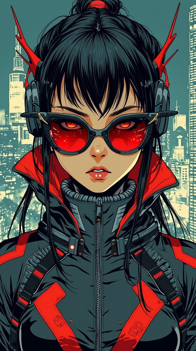 Неоновый город и взгляд из будущего: киберпанк портрет девушки. Картинка из нейросети Flux.1 Неоновый город и взгляд из будущего: киберпанк портрет девушки. Картинка из нейросети Flux.1