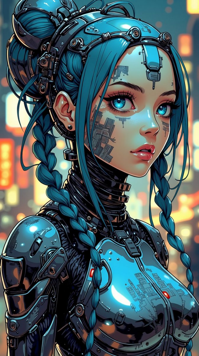 Городской портрет кибернетической красавицы в неоновом свете будущего. Нейронная сеть Flux 1 Городской портрет кибернетической красавицы в неоновом свете будущего. Нейронная сеть Flux 1