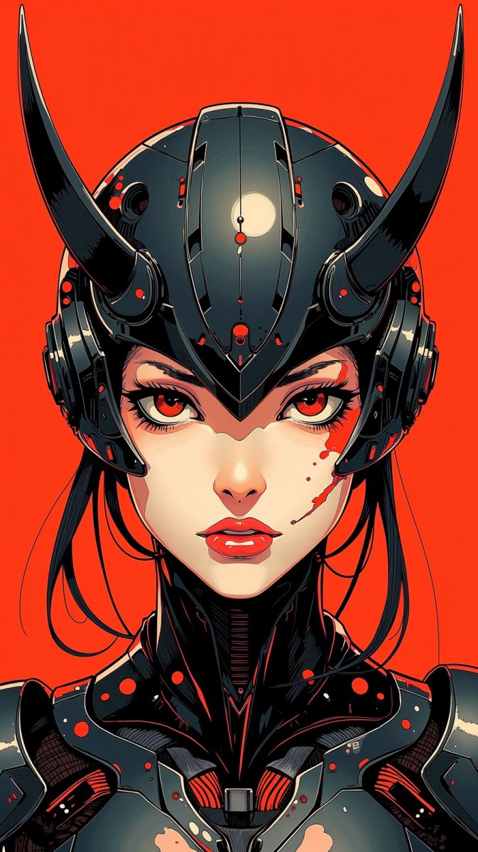 Кибернетическая портретная иллюстрация в чернилах и цифровом стиле. Нейронная сеть Flux Кибернетическая портретная иллюстрация в чернилах и цифровом стиле. Нейронная сеть Flux