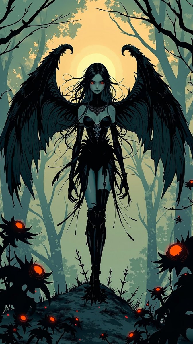 Мрачная фея в объятьях теней и шипов. Картинка из нейронной сети Flux Ai Мрачная фея в объятьях теней и шипов. Картинка из нейронной сети Flux Ai