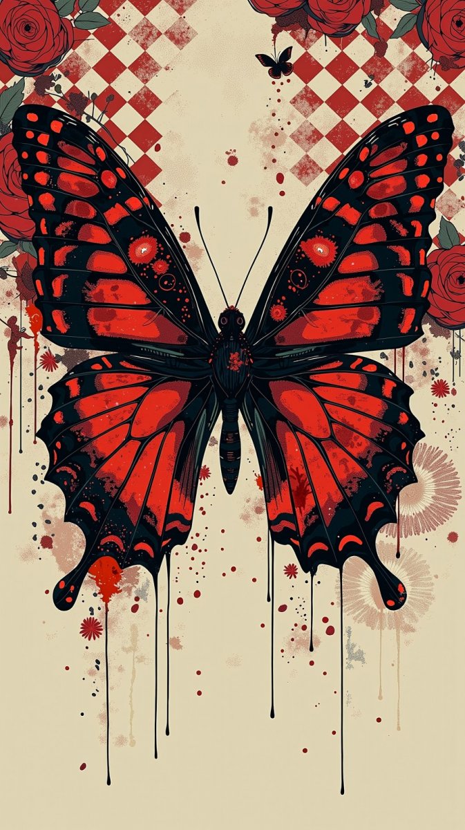 Готические бабочки: цифровое искусство в черном и красном цвете. Картинка из нейросети Flux Ai Готические бабочки: цифровое искусство в черном и красном цвете. Картинка из нейросети Flux Ai