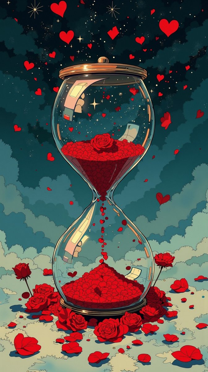 Увядающий песочный час и розы в ночном небе. Нейронная сеть Flux 1 Увядающий песочный час и розы в ночном небе. Нейронная сеть Flux 1