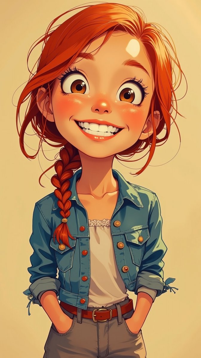 Ретро-девочка с улыбкой и косичками в стиле примитивизма. Картинка из нейросети Flux Ai Ретро-девочка с улыбкой и косичками в стиле примитивизма. Картинка из нейросети Flux Ai