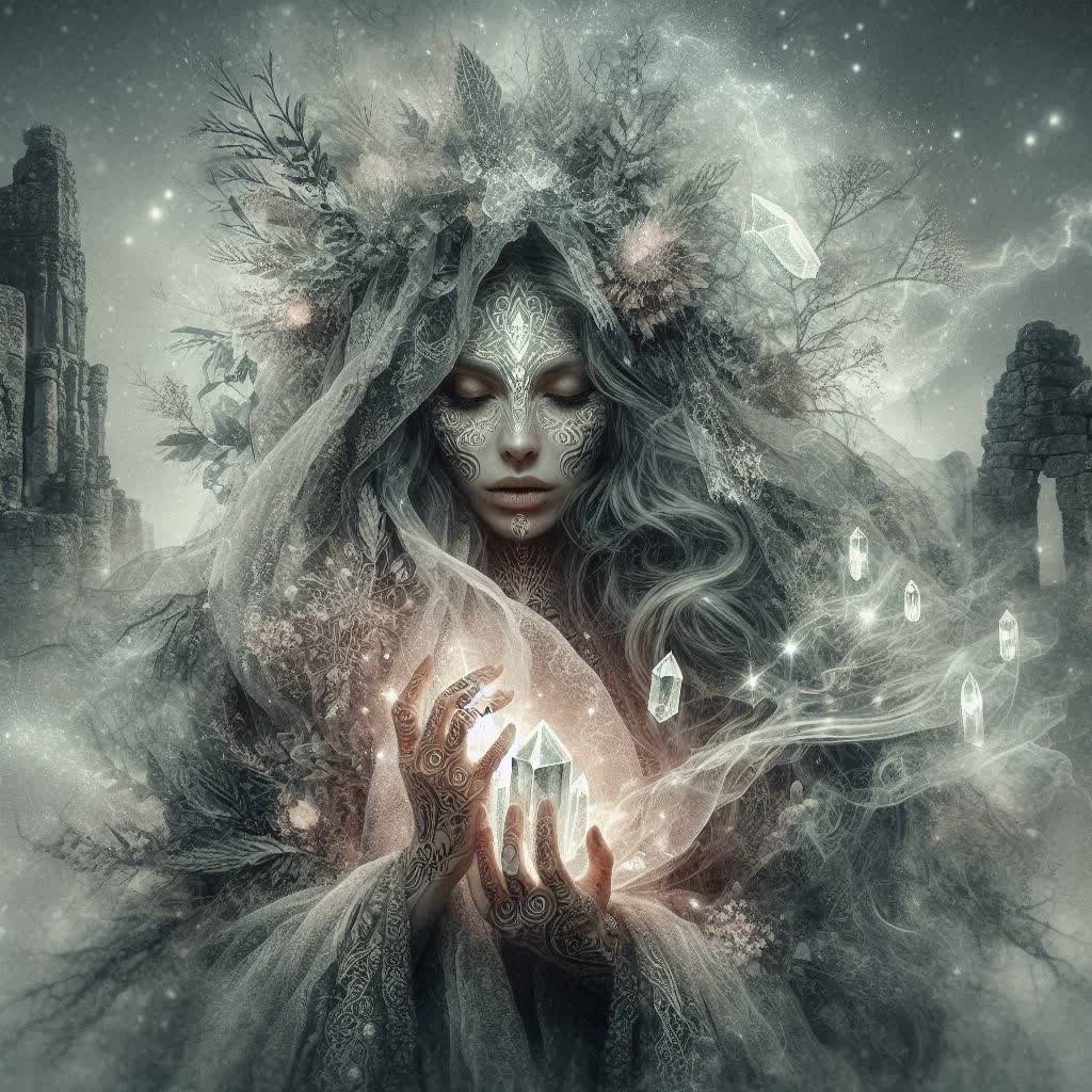 Шаман в тумане: магия кристаллов и древних руин под луной. Генерация из нейронной сети Dalle 3 Шаман в тумане: магия кристаллов и древних руин под луной. Генерация из нейронной сети Dalle 3