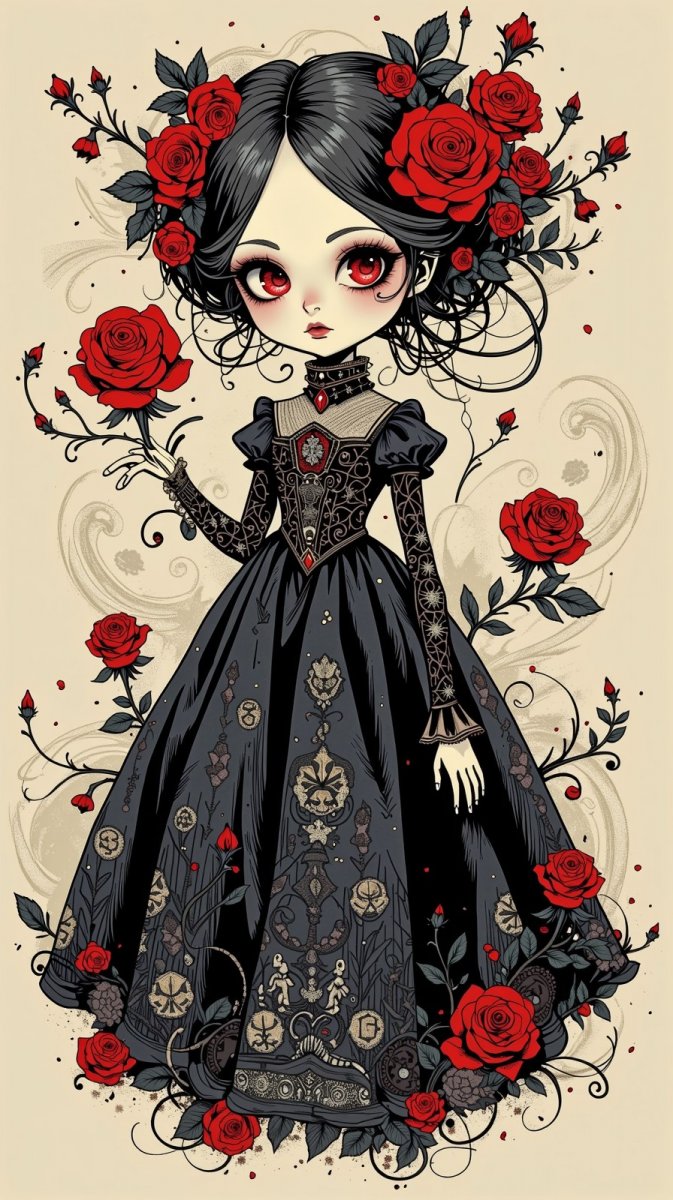 Таинственная кукла в готическом стиле: мрачная красота и завораживающие детали. Картинка из нейросети Flux Ai Таинственная кукла в готическом стиле: мрачная красота и завораживающие детали. Картинка из нейросети Flux Ai