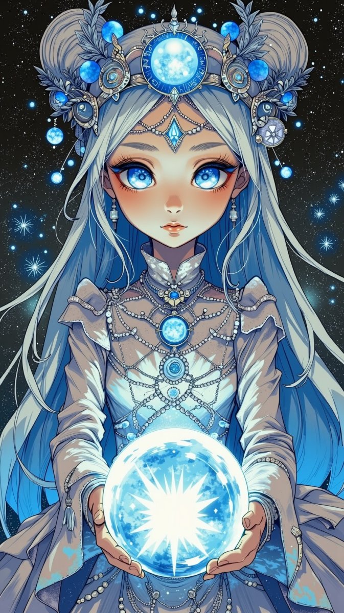 Таинственная предсказательница: взгляд в хрустальный шар. Изображение из нейронной сети Flux Ai Таинственная предсказательница: взгляд в хрустальный шар. Изображение из нейронной сети Flux Ai