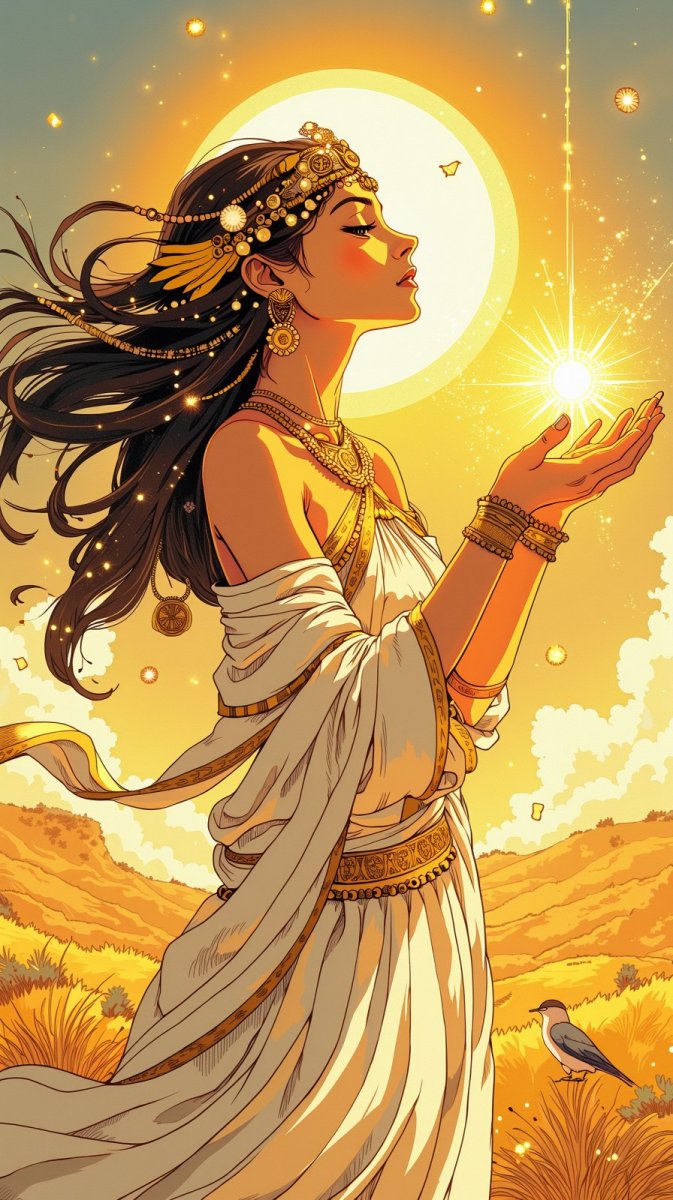 Древнегреческая богиня: солнечный свет и золотые украшения. Изображение из нейросети Flux.1 Древнегреческая богиня: солнечный свет и золотые украшения. Изображение из нейросети Flux.1