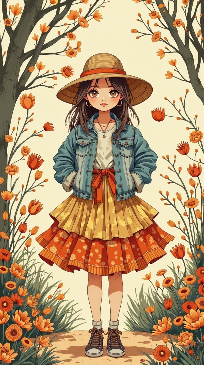 Богемная девочка в саду: игривый стиль и яркие эмоции. Изображение из нейронной сети Flux Богемная девочка в саду: игривый стиль и яркие эмоции. Изображение из нейронной сети Flux