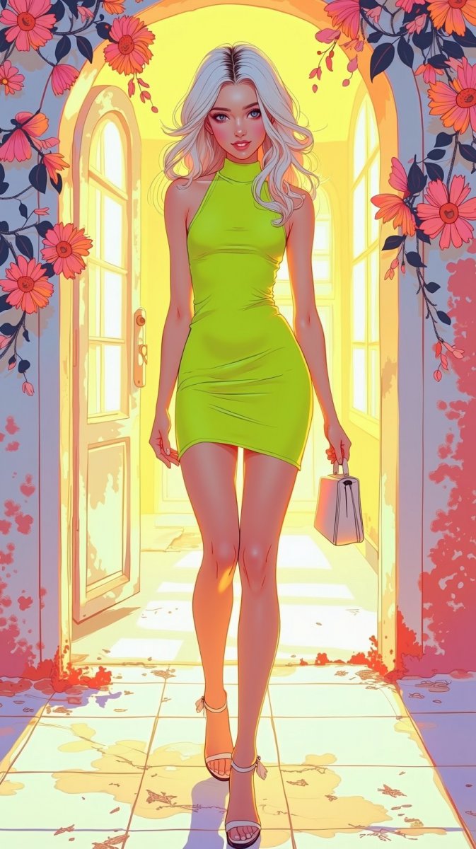 Неоновая элегантность: мечта в пастельных тонах и светлых волнах волос. Картинка из нейросети Flux.1 Неоновая элегантность: мечта в пастельных тонах и светлых волнах волос. Картинка из нейросети Flux.1