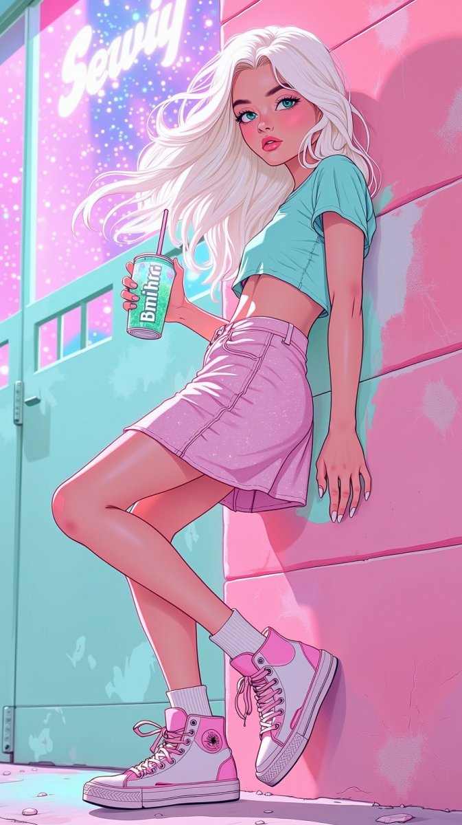 Нежная мечта в мятно-розовом: городской шик и безмятежность. Картинка из нейросети Flux Ai Нежная мечта в мятно-розовом: городской шик и безмятежность. Картинка из нейросети Flux Ai