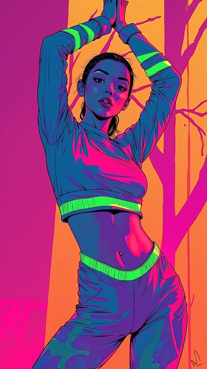 Неоновый глямур: фитнес-стиль в ярких акцентах и модной позе. Нейросеть Flux 1 Неоновый глямур: фитнес-стиль в ярких акцентах и модной позе. Нейросеть Flux 1