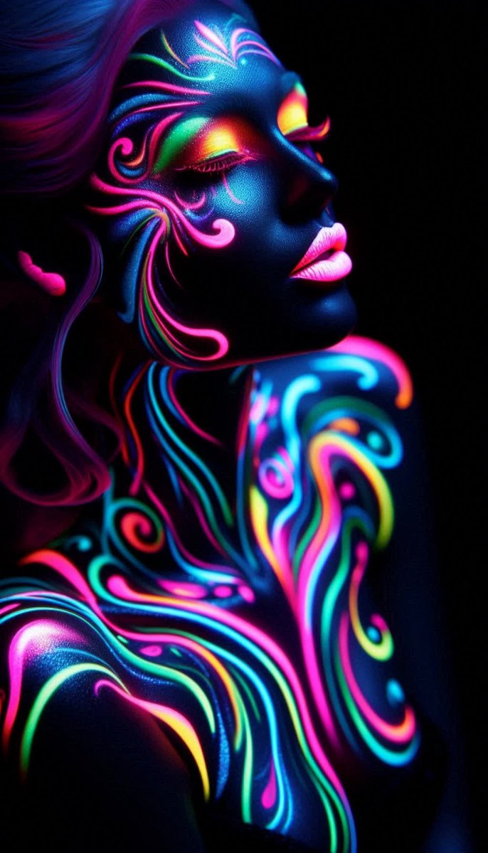 Силуэт в неоновом свете: гипнотические татуировки и яркие краски. Генерация из нейросети Dalle Силуэт в неоновом свете: гипнотические татуировки и яркие краски. Генерация из нейросети Dalle