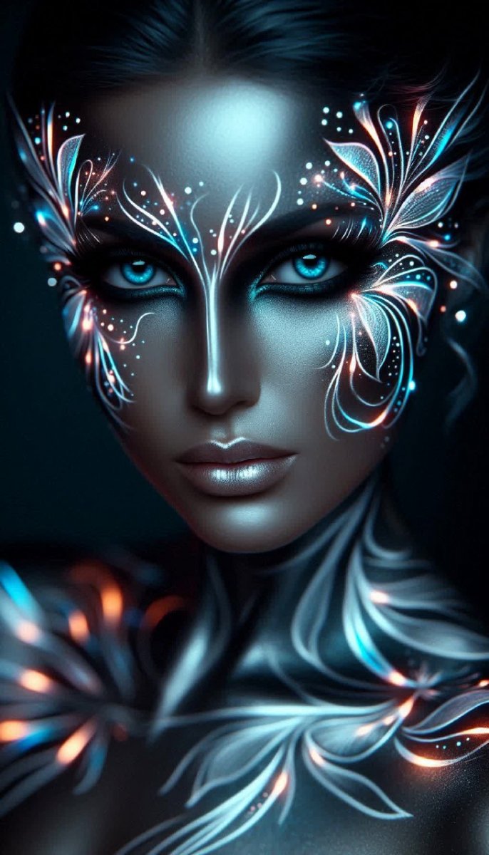 Неоновое сияние: портрет женщины в стиле сюрреализма и хиароскуро. Генерация из нейросети Dalle Неоновое сияние: портрет женщины в стиле сюрреализма и хиароскуро. Генерация из нейросети Dalle