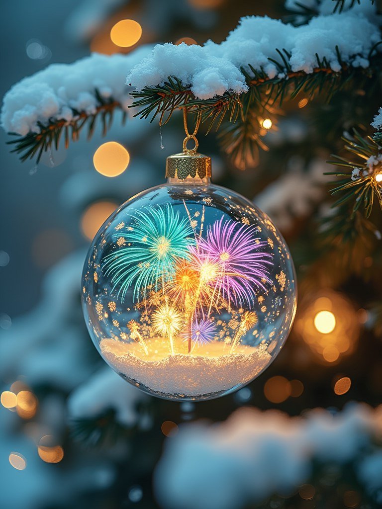 Зимнее волшебство: ёлочный шар в снежных объятиях. Генерация из нейросети Flux.1 Зимнее волшебство: ёлочный шар в снежных объятиях. Генерация из нейросети Flux.1