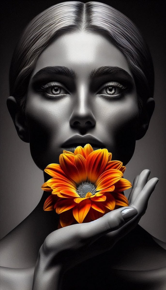 Отражение женщины с цветком апельсина в сюрреалистичной фотографии Давида Лашапеля. Нейросеть Dalle Отражение женщины с цветком апельсина в сюрреалистичной фотографии Давида Лашапеля. Нейросеть Dalle