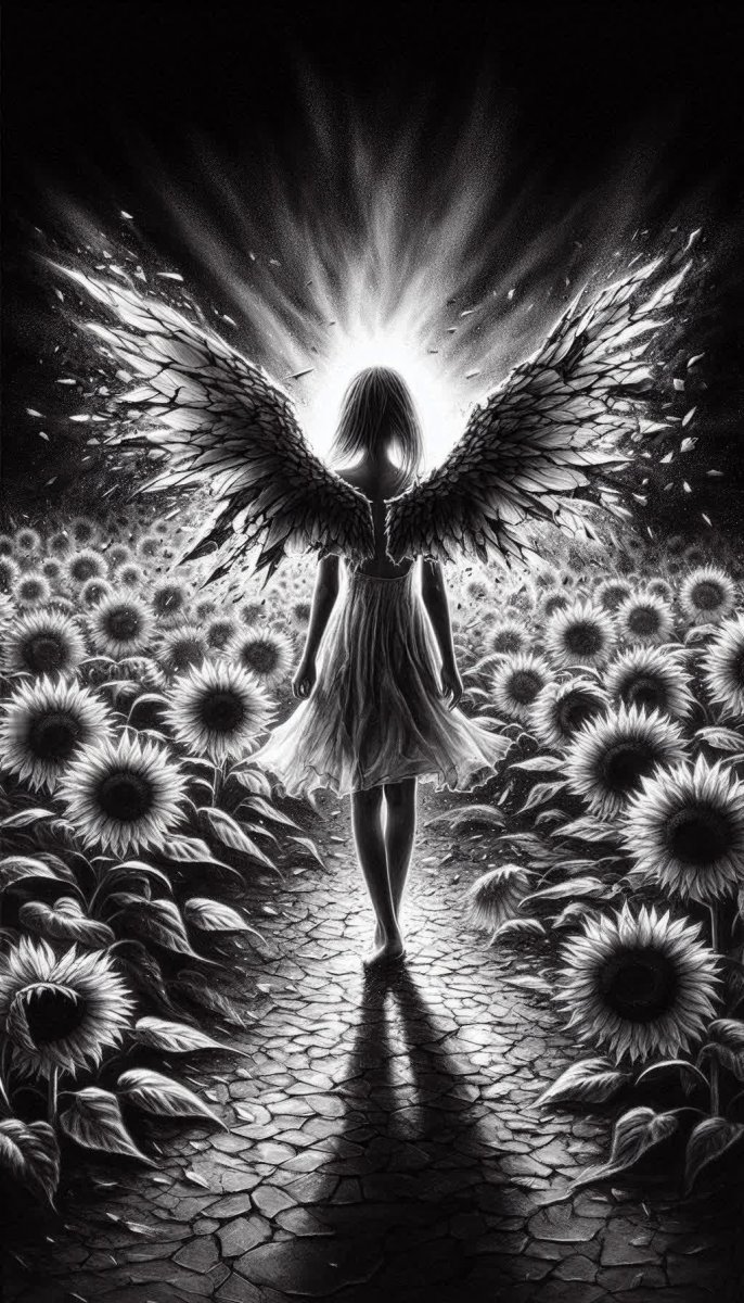 Ангел среди увядших подсолнухов: хрупкость и стойкость души. Изображение из нейросети Dalle-3 Ангел среди увядших подсолнухов: хрупкость и стойкость души. Изображение из нейросети Dalle-3