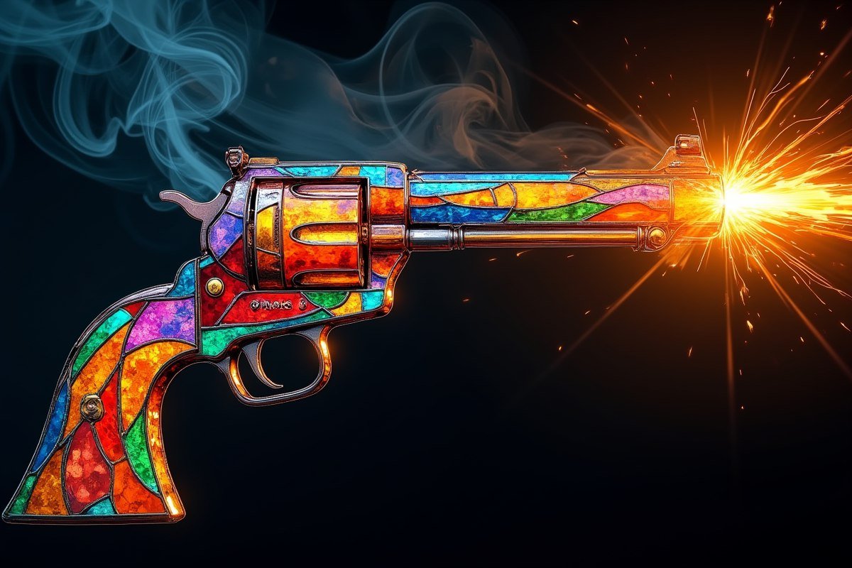 Стеклянная пуля и красочный свет. Изображение из нейронной сети Flux Стеклянная пуля и красочный свет. Изображение из нейронной сети Flux