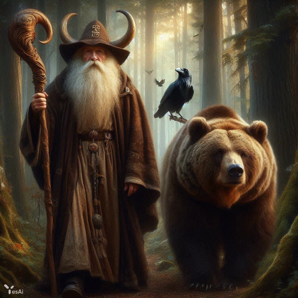 Старик, медведь и ворон: таинственная встреча в лесной глуши. Генерация из нейросети Dalle Старик, медведь и ворон: таинственная встреча в лесной глуши. Генерация из нейросети Dalle