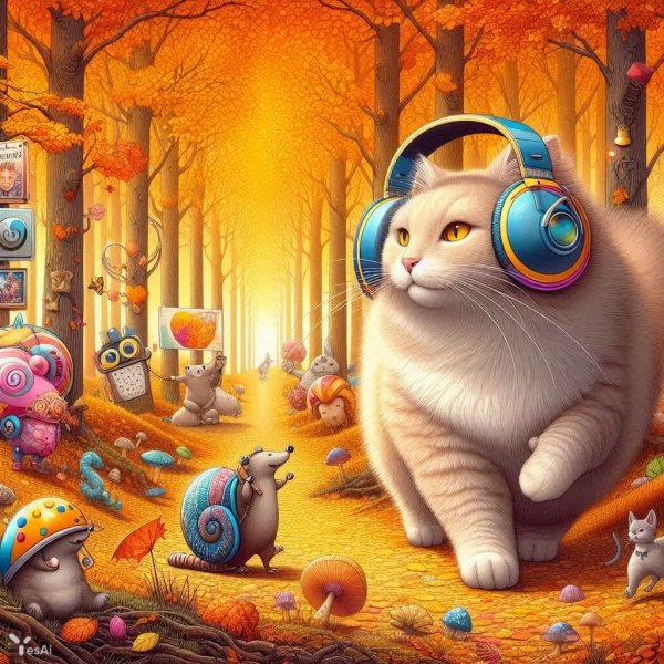 Осенний лес: кот, крот, письма и абсурдные приключения. Картинка из нейронной сети Dalle