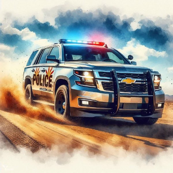 Преследование по пустынной дороге: погоня на Chevrolet Tahoe. Изображение из нейронной сети Dalle