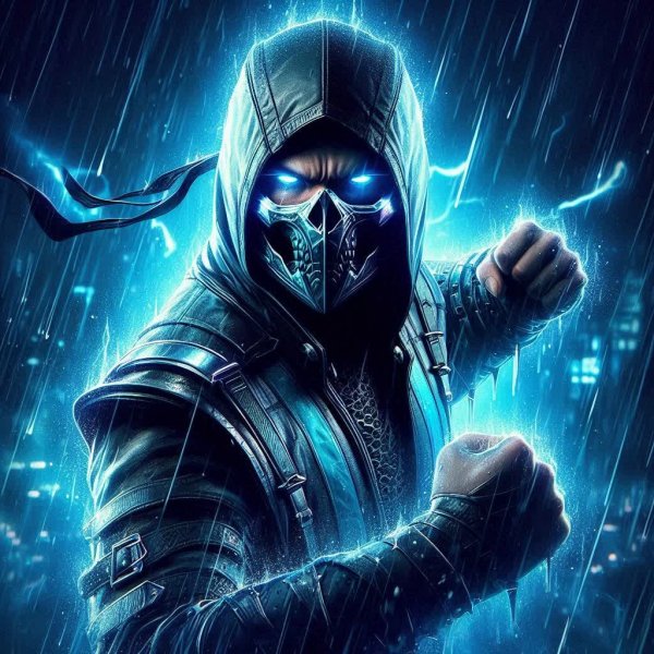 Мститель из Mortal Kombat X: Готов к бою под дождем. Картинка из нейросети Dalle-3